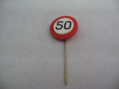 Vintage 50 KPH Speed Limit Sign Stick Pin Red White European Road Traffic Lapel