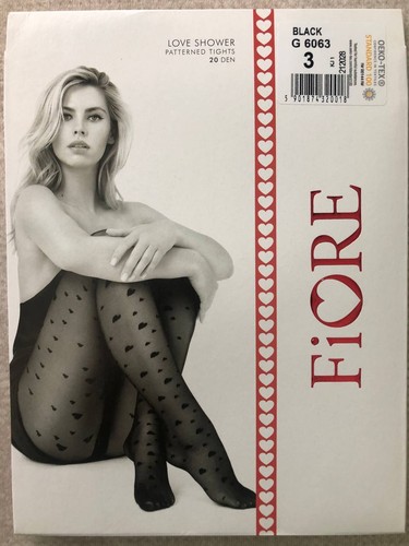 Fiore Love Shower tights Valentines day sheer hearts pattern 20 Black 4 sizes - Picture 4 of 7