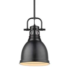Golden Lighting Duncan 1-Light Black Pendant and Rod with Matte Black Shade