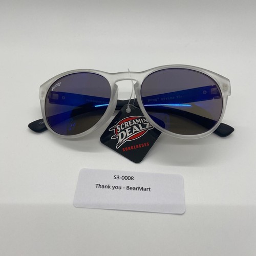 Gafas de sol retro para mujer Pugs redondas mate transparentes y negras lentes arco iris espejadas - Imagen 8 de 8