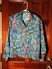 Alfred Dunner Top Floral 16 Long Sleeve Fall Teal Blue Irradesecent Vintage