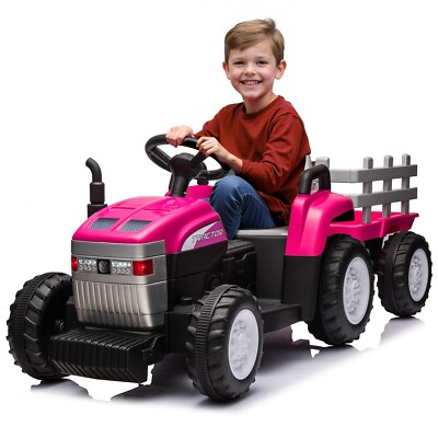 #ad 12V Kids Ride on Tractor Electric Car Vehicle Toy w Trailer Remote Control Pink $139.48