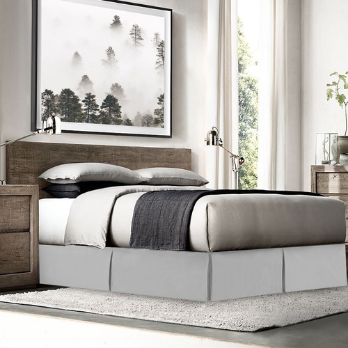 Luxury Pleated Tailored Bed Skirt - 14” Drop Dust Ruffle, Full-Silver Light Gray - Picture 2 of 4