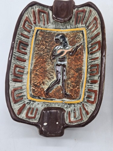 Two Vtg Midcentury Egyptian Revival Ashtrays Phraonic Art Hand Painted --37 - Picture 2 of 10