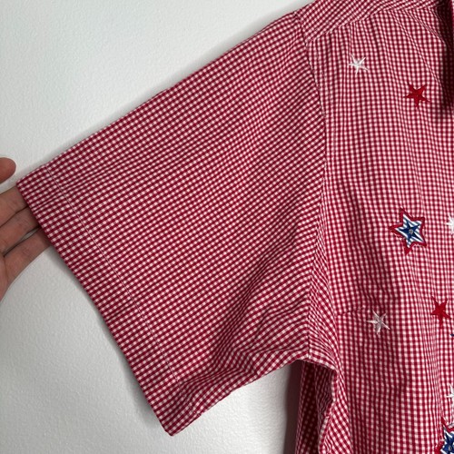 Gingham Button up Shirt Womens 22 Red White Blue Stars Hearts July 4th Americana - Bild 3 von 11