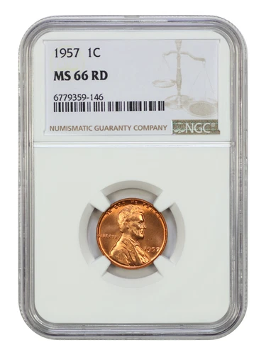 1957 1C NGC MS66RD - Lincoln Cent (Wheat Reverse)