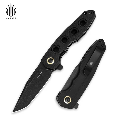 Kizer Z-28 Flipper Folding Pocket Knife Black G-10 Handle Nitro V Steel V4568A1