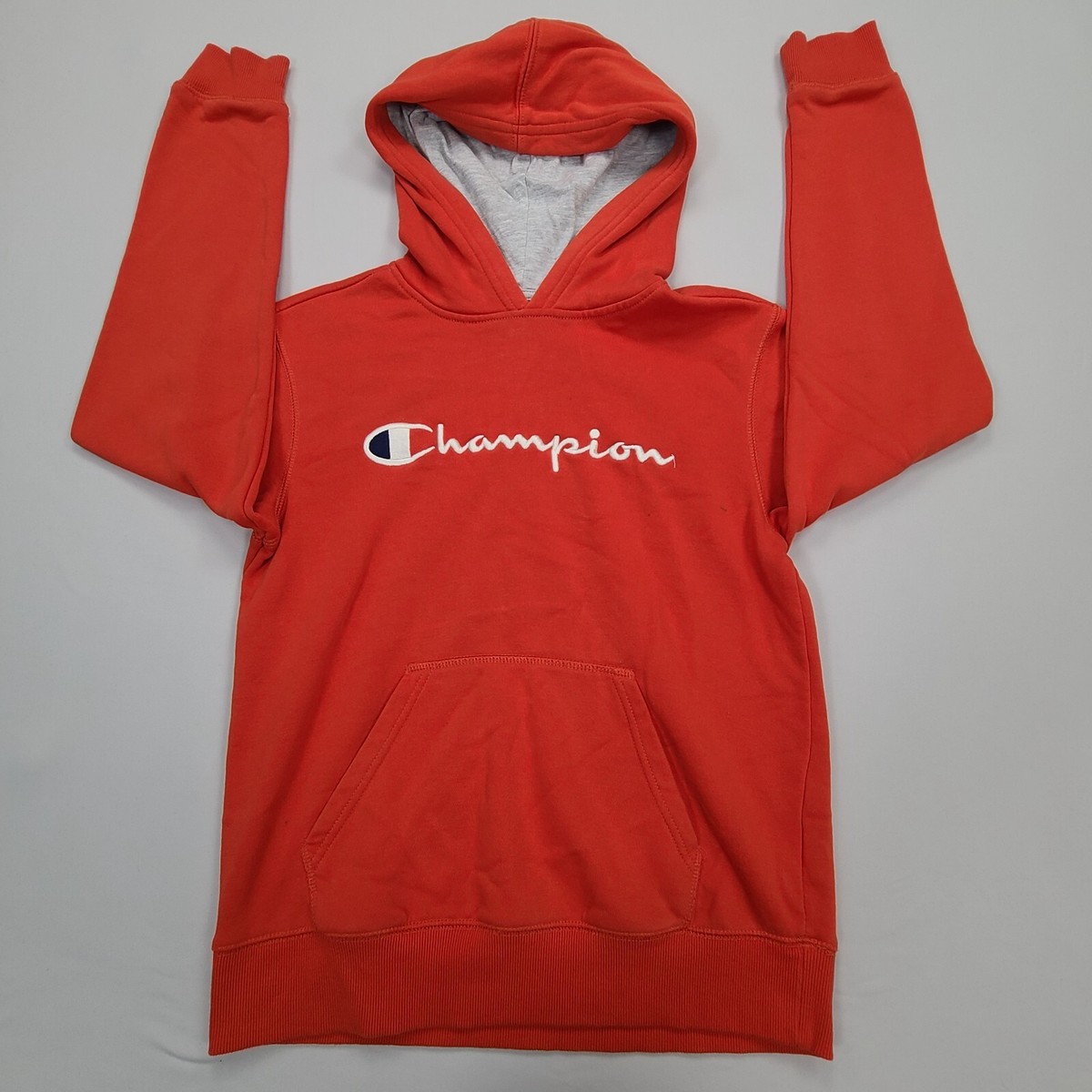 Champion Sweater Boys Large Orange Hoodie Sweatshirt Outdoor