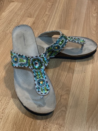Green Croft & Barrow Jeweled Thong Shoes Women size 8.5 1/2 Sequins Sandals - Picture 6 of 10