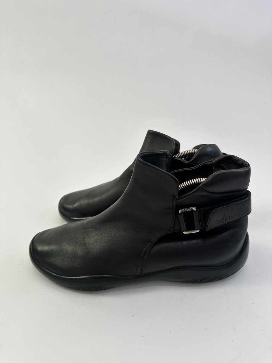 Prada Sport Black Leather Strap Ankle Boots Size 7 UK| 8 US | eBay