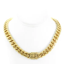 Men's Cuban Miami Link 24" Choker Chain Real 18k Gold Over Stainless Steel 14mm