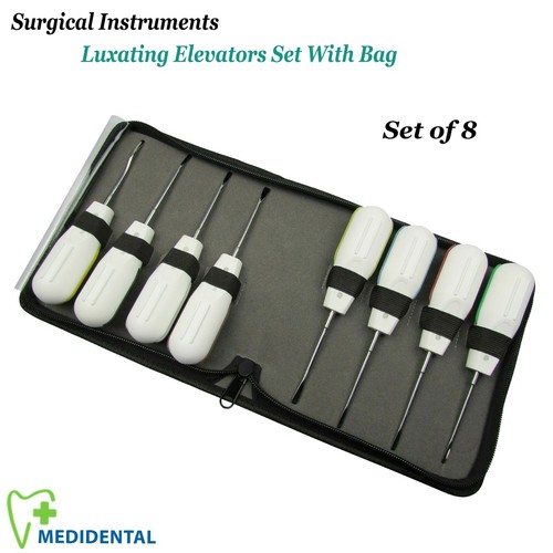 Juego de 8 elevadores de raíces luxantes para extracción dental mango de plástico con bolsa - Imagen 1 de 10