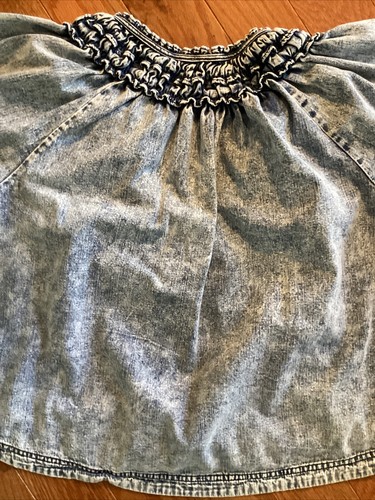 Free People Womens Ainsley Ruffled Denim Top Size Small Blue Bell Sleeves Boho - Picture 8 of 8