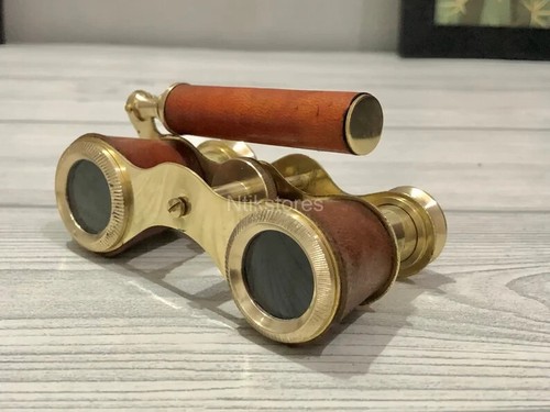 Brass Opera Glasses Red Leather Handle and Brass Fittings Binocular Gift - Picture 2 of 5