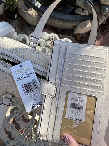 Michael Kors Travel Medium Logo Duffle Satchel Bag+ Double Zip Wallet(Pale Gold) - Picture 16 of 16
