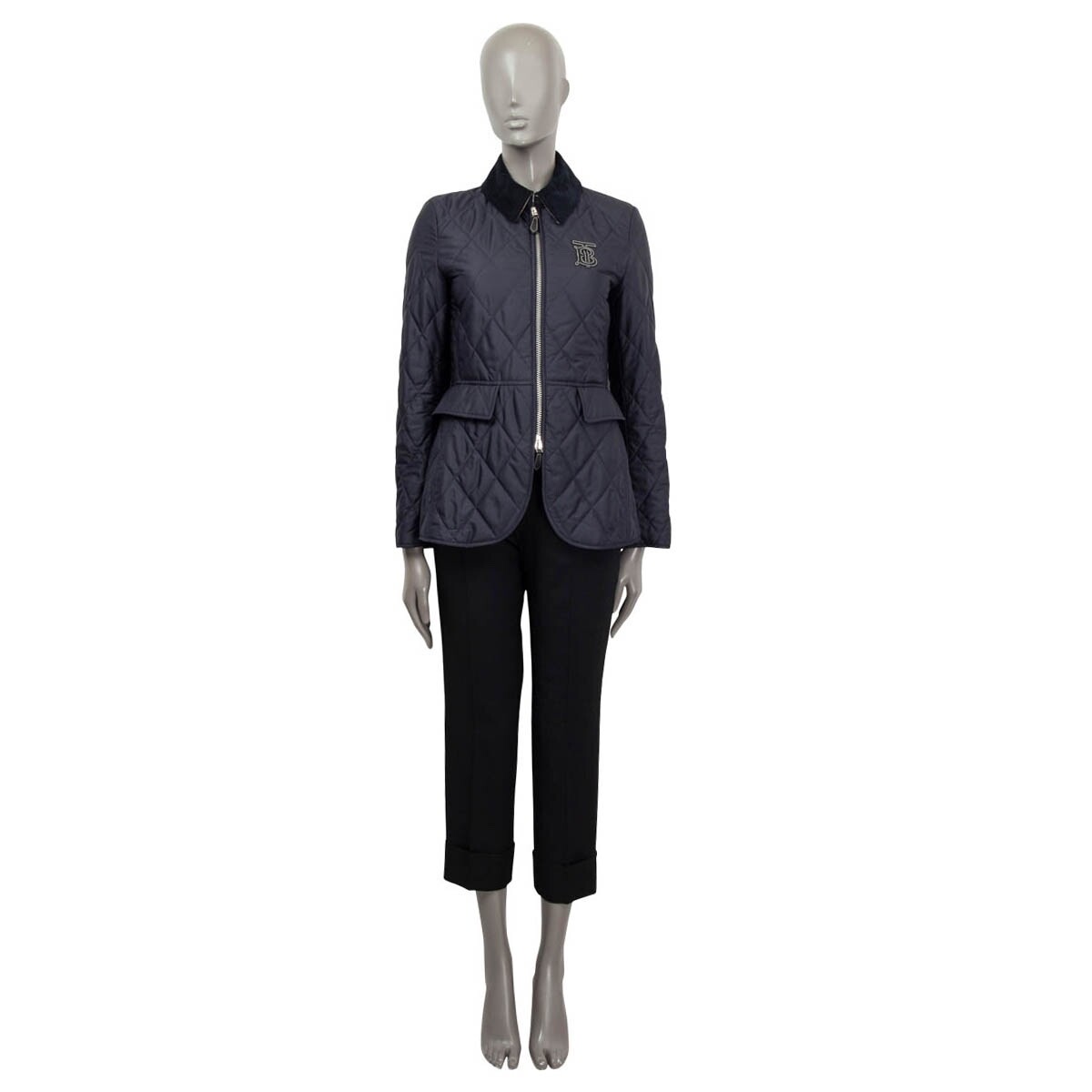 67428 auth BURBERRY blue polyester ONGAR QUILTED RIDING