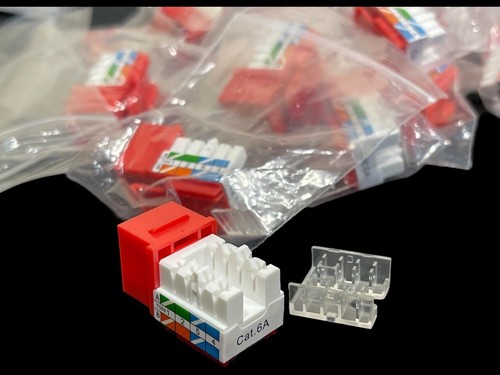 20 RED 90° Angled Cat6A Keystone Jack Slim Profile RJ45 Ethernet Connector Lot - Picture 4 of 5