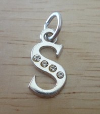 Sterling Silver 17x9mm 4 Clear Crystals Alphabet Letter Initial S Charm