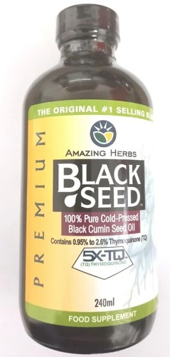 Black Seed Oil Amazing Herbs Premium High Strength Pure Cold - 240ml