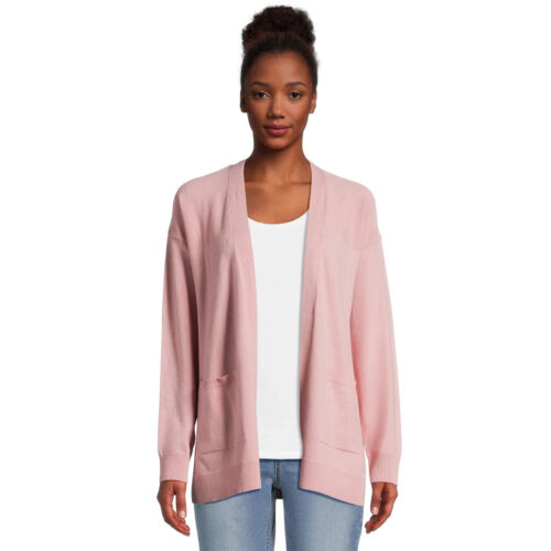 Time and Tru Women's Open Front Cardigan Sweater, Lightweight, Pink, Medium