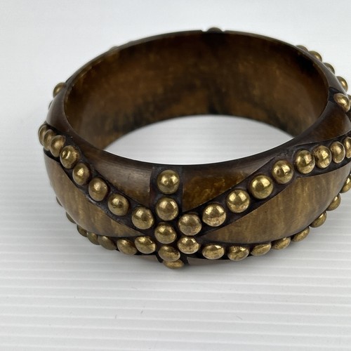 MCM Studded Bakelite Catalin Bangle Brown Black Marbled Lava Vintage - Bild 15 von 21