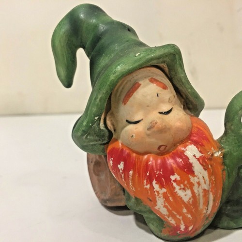 Vtg MCM Ceramic Elf Pixie Laying Resting On Barrel Xmas Figurine Matte Finish - Picture 2 of 7