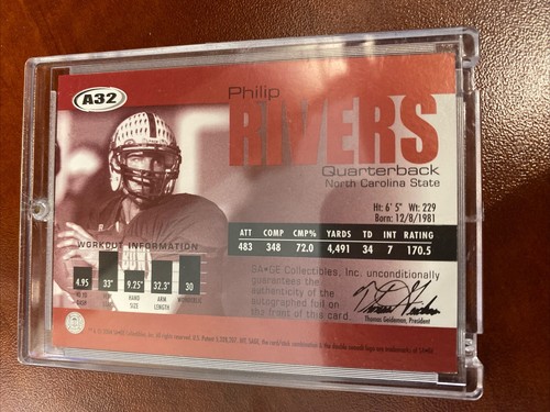 2004 Sage Philip Rivers #A32 Platinum Auto  #25/25 NC State San Diego Chargers - Picture 2 of 2