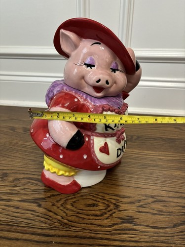 Mercuries Kitchen Diva Vintage Ceramic Cookie Jar w/ Lid 12" Red Hat Diva Pig - Picture 7 of 11