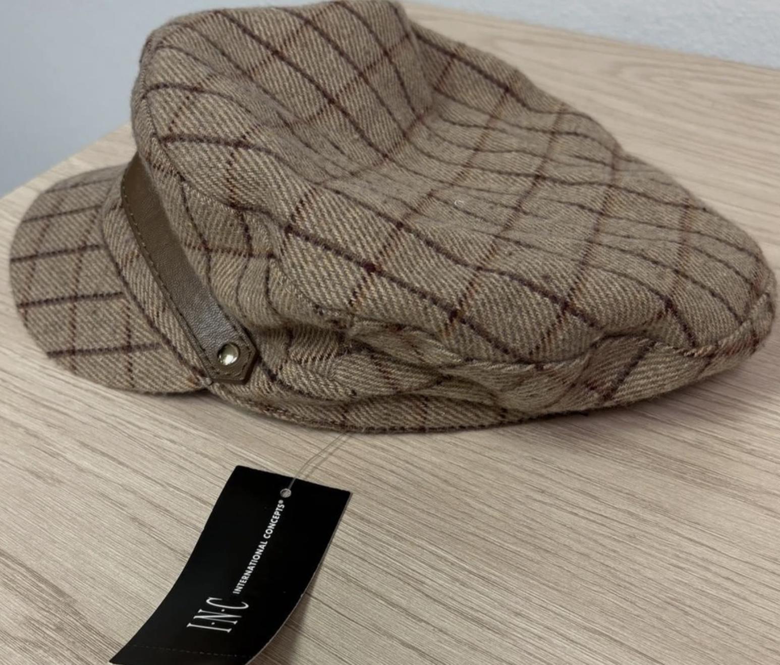 Inc Windowpane-Plaid Cap – Camel - image 4