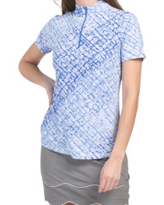 IBKUL Icefil Cool 1/4 Zip Mock Neck Short Sleeve Top UPF 50 XXL Liz Denim Print