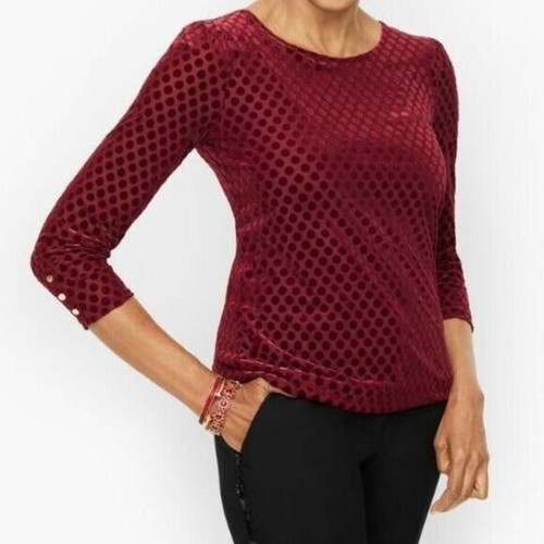 TALBOTS $80 Burnout Velvet Polka Dot Pullover Top in Burgundy Size 3X - Picture 8 of 8