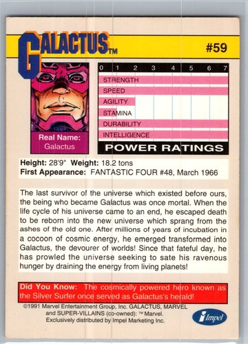 1991 Impel Marvel Universe Series II Super-Villains Galactus #59 - Picture 2 of 2