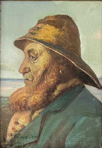 Antique oil painting. Oluf Simony Jensen(1864-1923): “The fisherman” - Picture 2 of 4