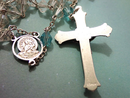 20" Rosary Clear & Blue Glass Beads Sterling Silver Crucifix 1-7/8" 33.1g - Picture 8 of 12