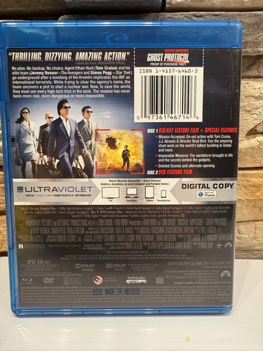Mission Impossible Ghost Protocol 2011 TOM CRUISE Used Blu-Ray+DVD+Digital Copy - Picture 2 of 4