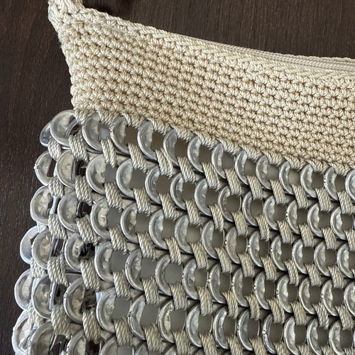 Upcycled Soda Can Pop Top Tab Woven Ivory Handbag Shoulder Bag - Picture 2 of 21