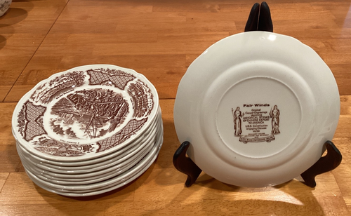 Vtg Set of 11 Bread & Butter Plates Alfred Meakin Fair Winds Brown 7" England - Picture 2 of 4