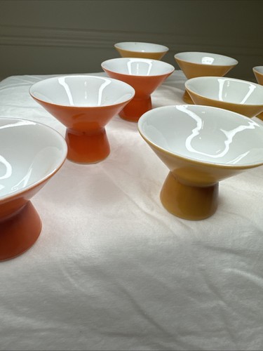 Set of 9 Vintage Japanese Orange & Mustard Porcelain Sake Teacups MCM - Picture 8 of 11
