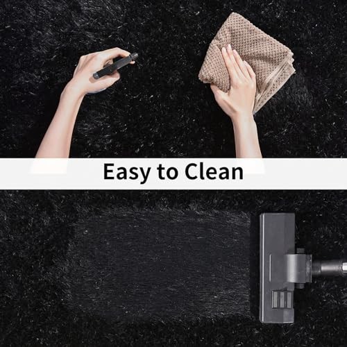 Soft Runner Rugs for Bedroom Hallways, 2x3 Black Fluffy Shag Throw Area Rug  - Bild 5 von 6