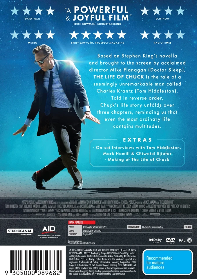 BRAND NEW The Life Of Chuck (DVD, 2025) *PREORDER R4 Movie Tom Hiddleston - image 2 of 2