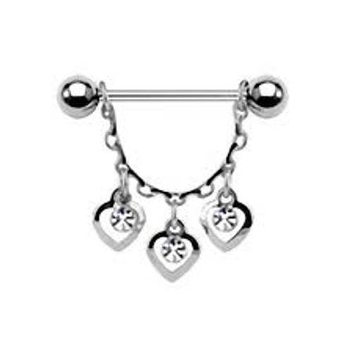 Piercing Capezzolo 1,6mm Argento Cuore Catena Mobile Zirconia - Foto 1 di 1