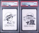 PSA8 One Piece Luffy & Shanks Natsukomi W Sticker Eiichiro Oda Signature