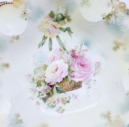 RS Prussia Footed Bowl 7" Ridged Scalloped Red Stamp Antique Early 1900s - Picture 2 of 7