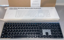 Dark Silver Wireless Keyboard Ultra Slim Full-size For PC Laptop Takes AAA Batte