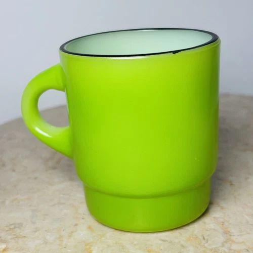Stacking Anchor Hocking Fire King Green With Black Rim Mug Coffee Cup Vintage