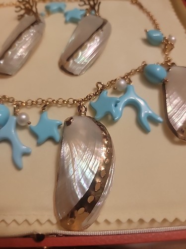 Uno Alla VOLTA Gold Fill Necklace Earrings Set Shell Treasures Of The SEA Italy - Picture 3 of 9