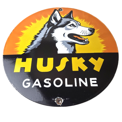 #ad Vintage Husky Gasoline Sign Gas Service Motor Oil Pump Porcelain Sign $112.37