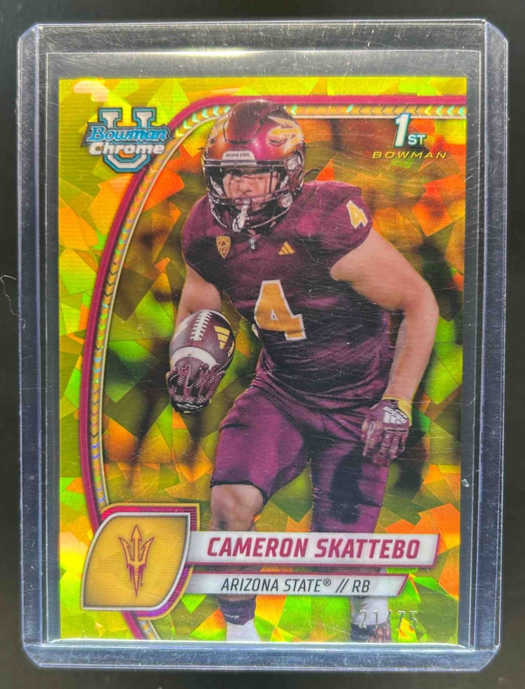 2024 Bowman Chrome University Sapphire Cameron Skattebo 1st Yellow Refractor /75