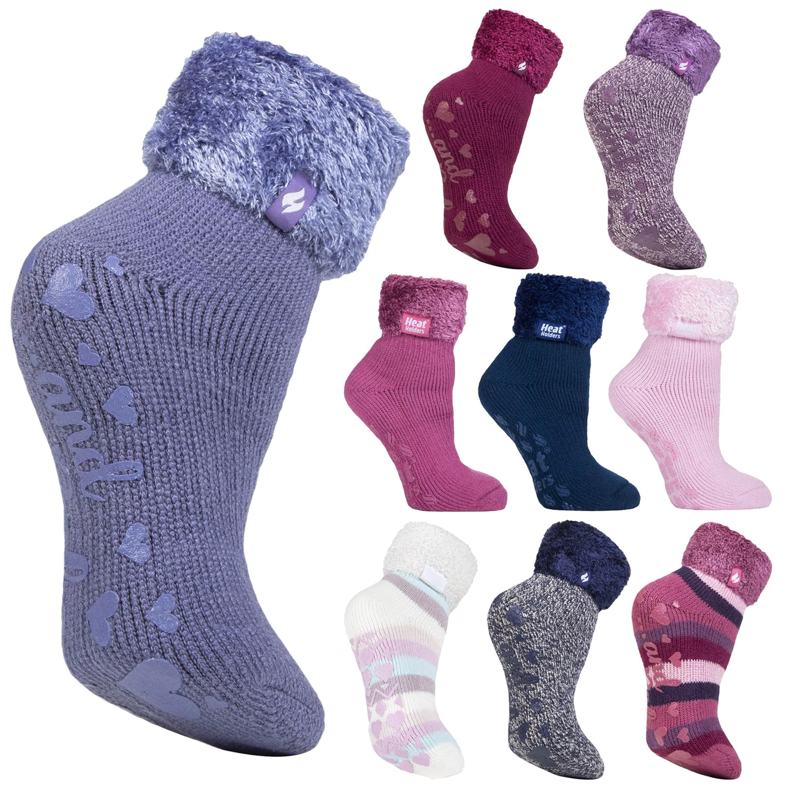 Heat Holders - Womens Thick Bed / Lounge Thermal Non Slip Bed Socks / Slippers