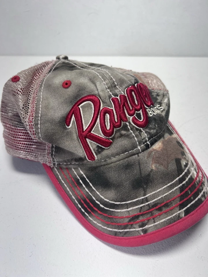 Ranger Boats Ajustable Snap Back Sombrero Camuflado Rojo Bordado Logo Malla Rota Foto 3 de 4